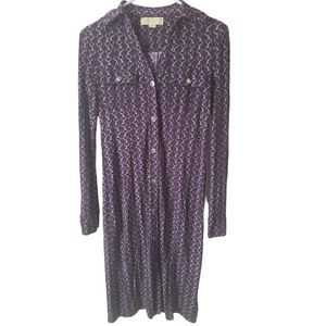 Michael Michael Kors Purple Silver Chain Link Print Shirt Midi Dress Size XXSM